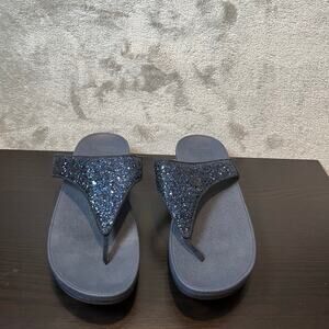 Fitflop Lulu Black Glitter Casual Comfort Thong Flip Flops Sandals Womens Size 9